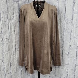 J. Jill Taupe Velour Long Sleeve V Neck Plush‎ Tunic Top Medium